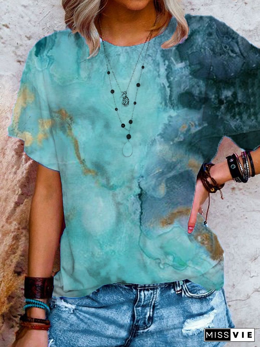 Crew Neck Shift Short Sleeve Vintage T-shirt