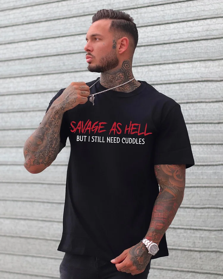 Savage As Hell Letter Print Men's Casual Tees