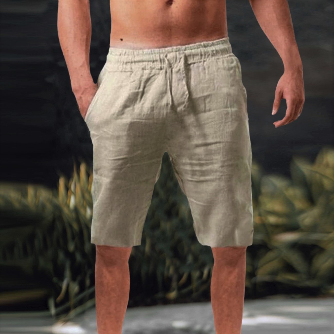 Men's Loose Linen Breathable Half Pants Men's Sports Casual Pants