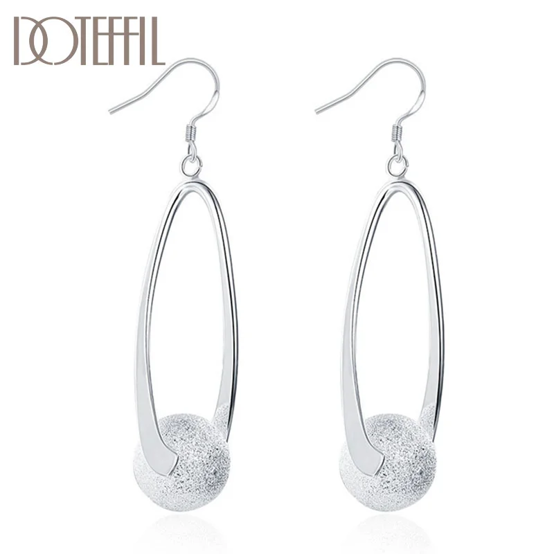 DOTEFFIL 925 Sterling Silver Circle Hoop Frosted Beads Earrings Charm For Women Jewelry