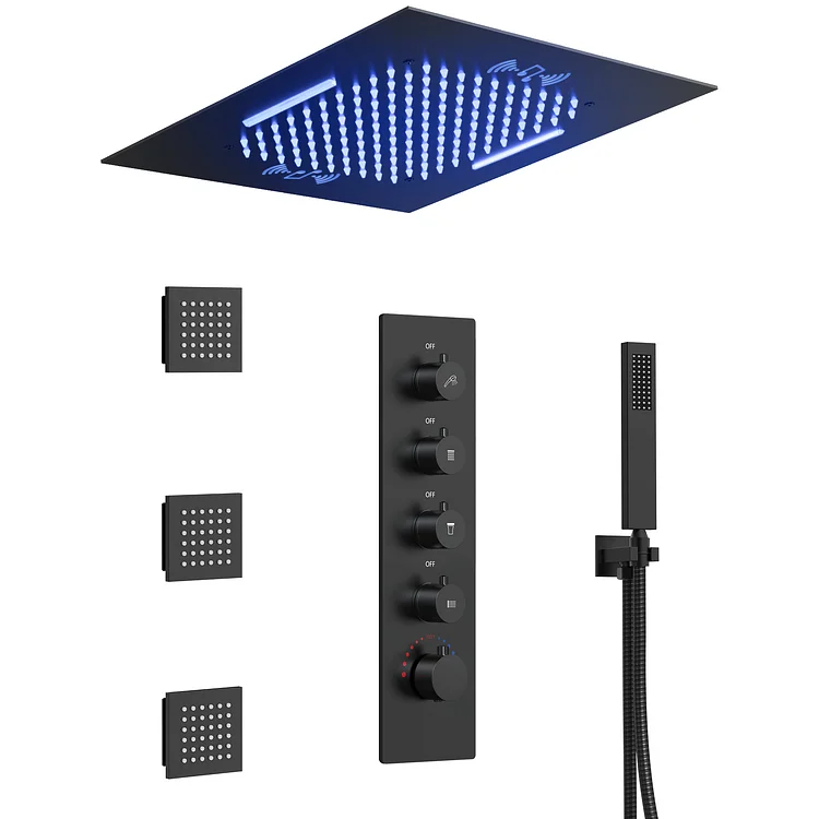 EVERSTEIN 20 In. LED & Music Smart Shower System in Matte Black SFS-1055-BK20