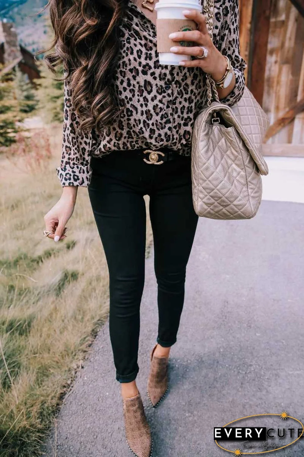 Oversized Retro Long Sleeve Leopard Print Button Up Shirt Womens