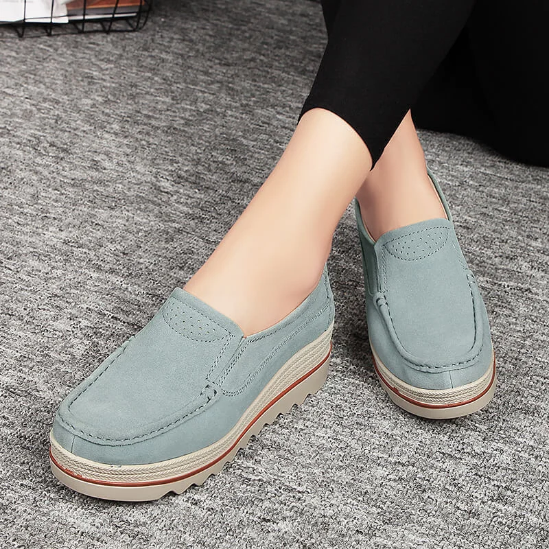 Spring Women Flats Shoes Platform Sneakers Slip On Flats Leather Suede Ladies Loafers Moccasins Casual Shoes Women Creepers 365