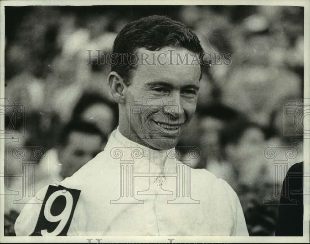 Press Photo Poster painting Jockey Don Pierce smiles in his racing silks - nos29761