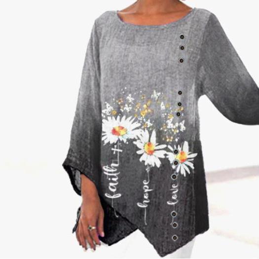 Irregular Hem Round Neck Printed Top