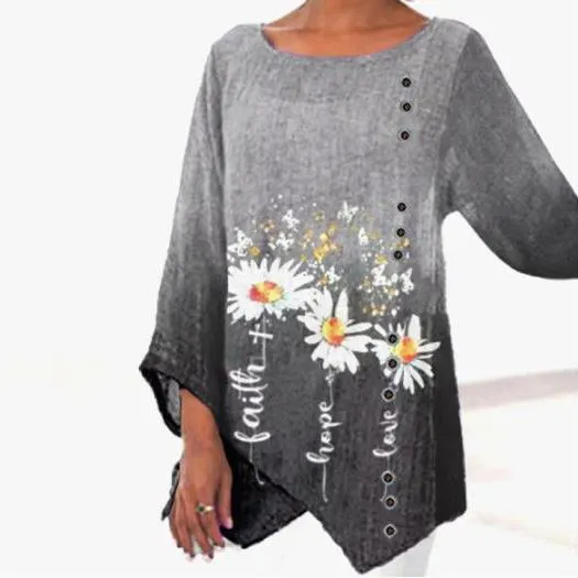 Irregular Hem Round Neck Printed Top