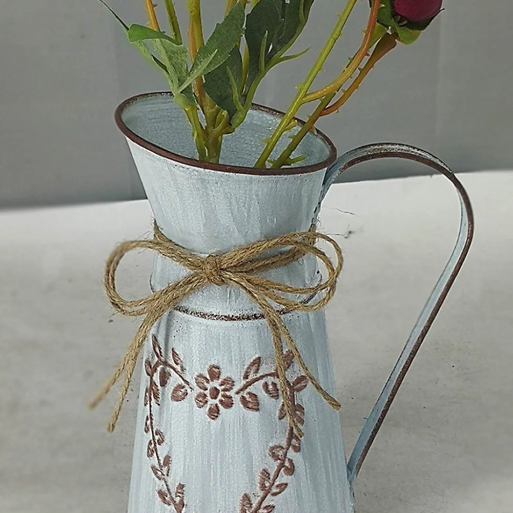 Rustic Metal Flower Vase Shabby Chic Dried Flower Can Bucket Holder (S)