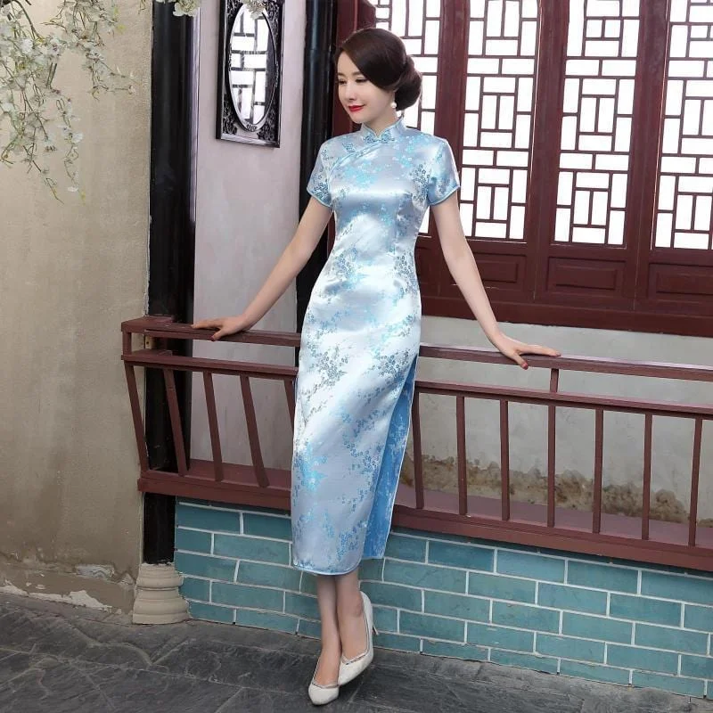 Plus size  plum blossom, brocade fabric long Qipao