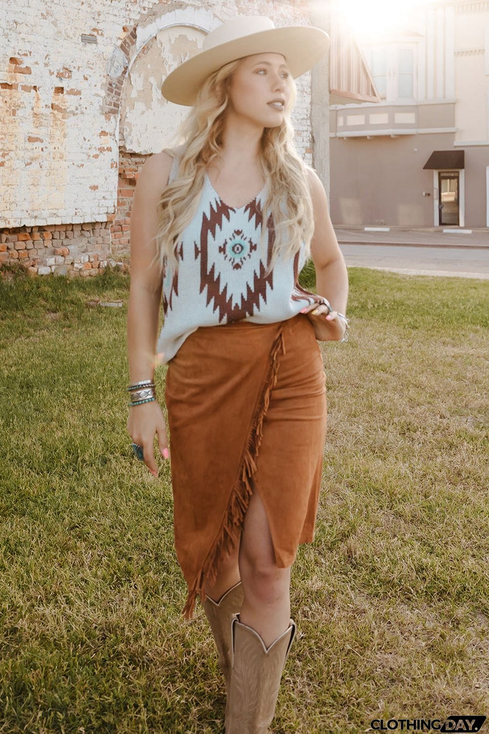 Fringe Wrap Western Midi Skirt