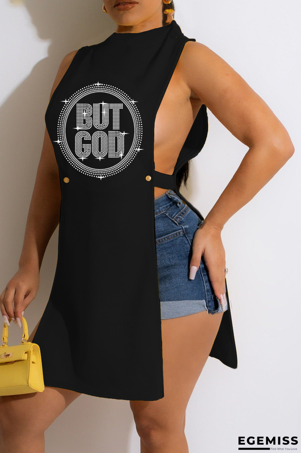 Black Casual Print Hot Drill O Neck Straight Dresses | EGEMISS