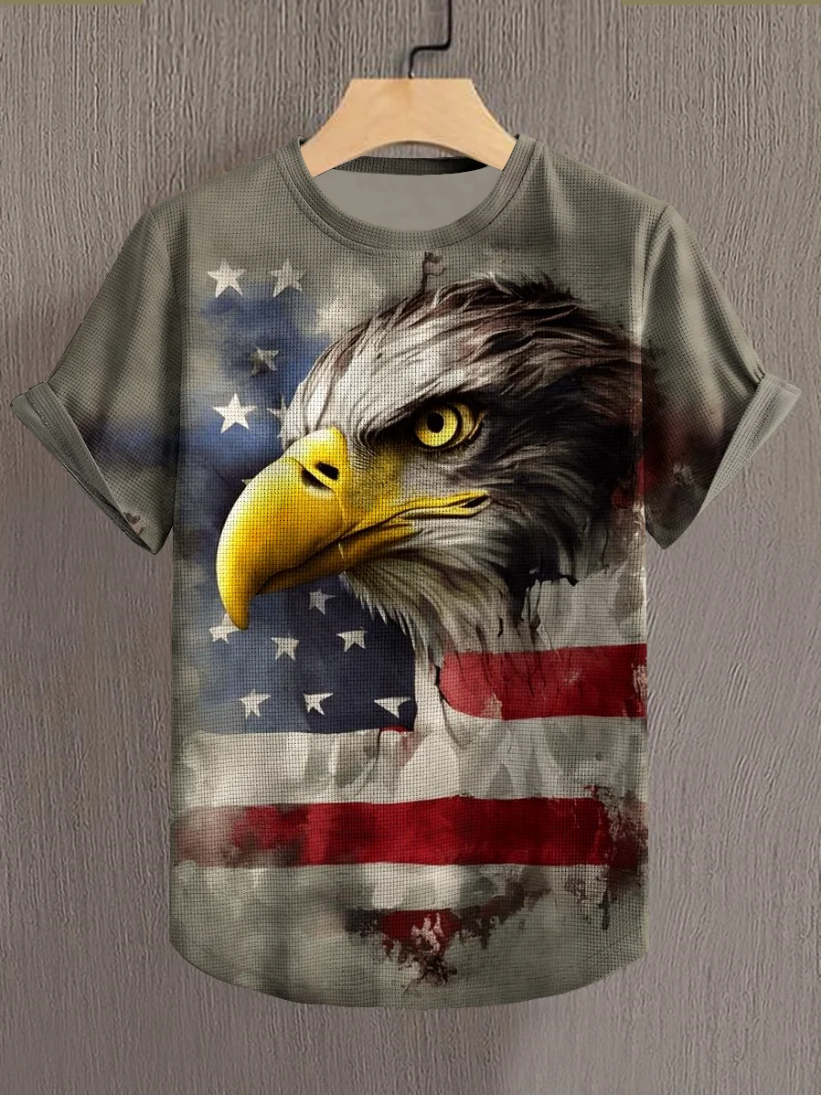 Men's Independence Day Flag Eagle Graphic Print Casual T-Shirt