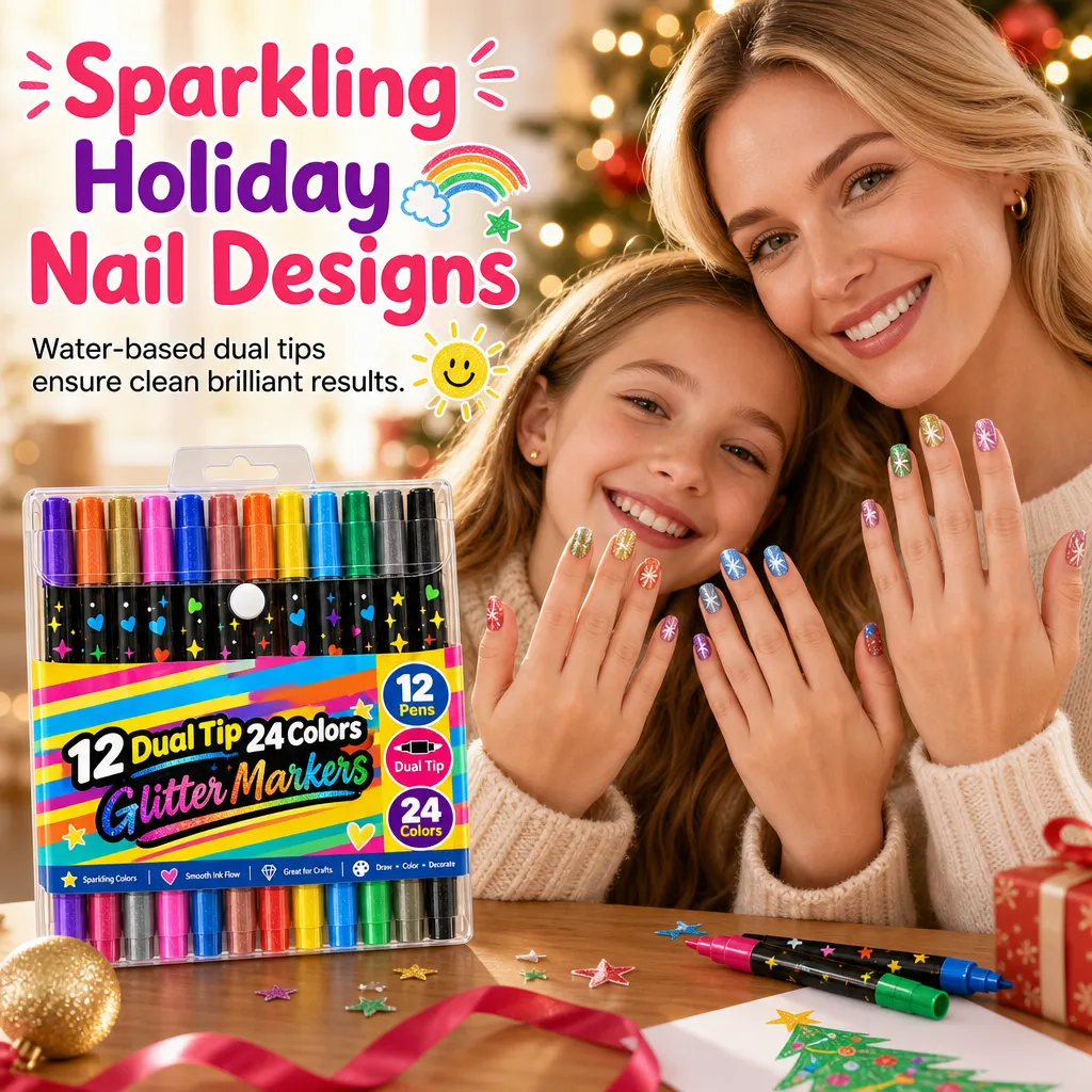 Holiday-inspired designs using glitter markers