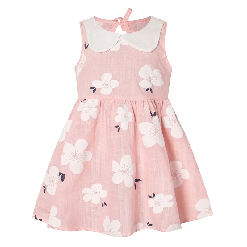 Baby Girls Cute Dresses for Summer Kids Children Sleeveless Flower Print Dress Lovely Collar Princess Dress