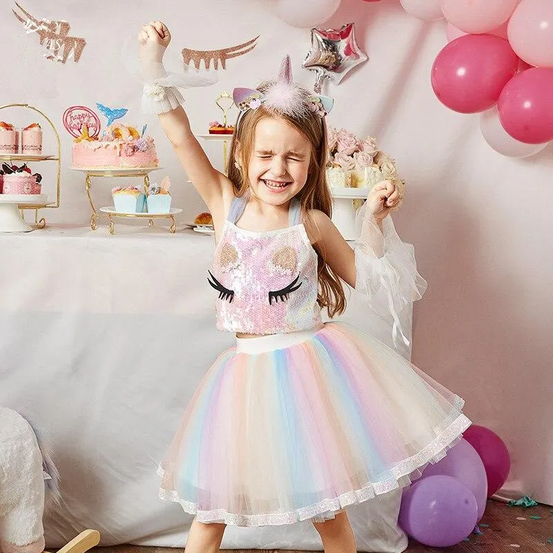 Lace Princess Dress For Girls Summer Short Sleeve Ruffle Dresses Up Kids Children Star Sequin Tulle Layers Wedding Party Costume