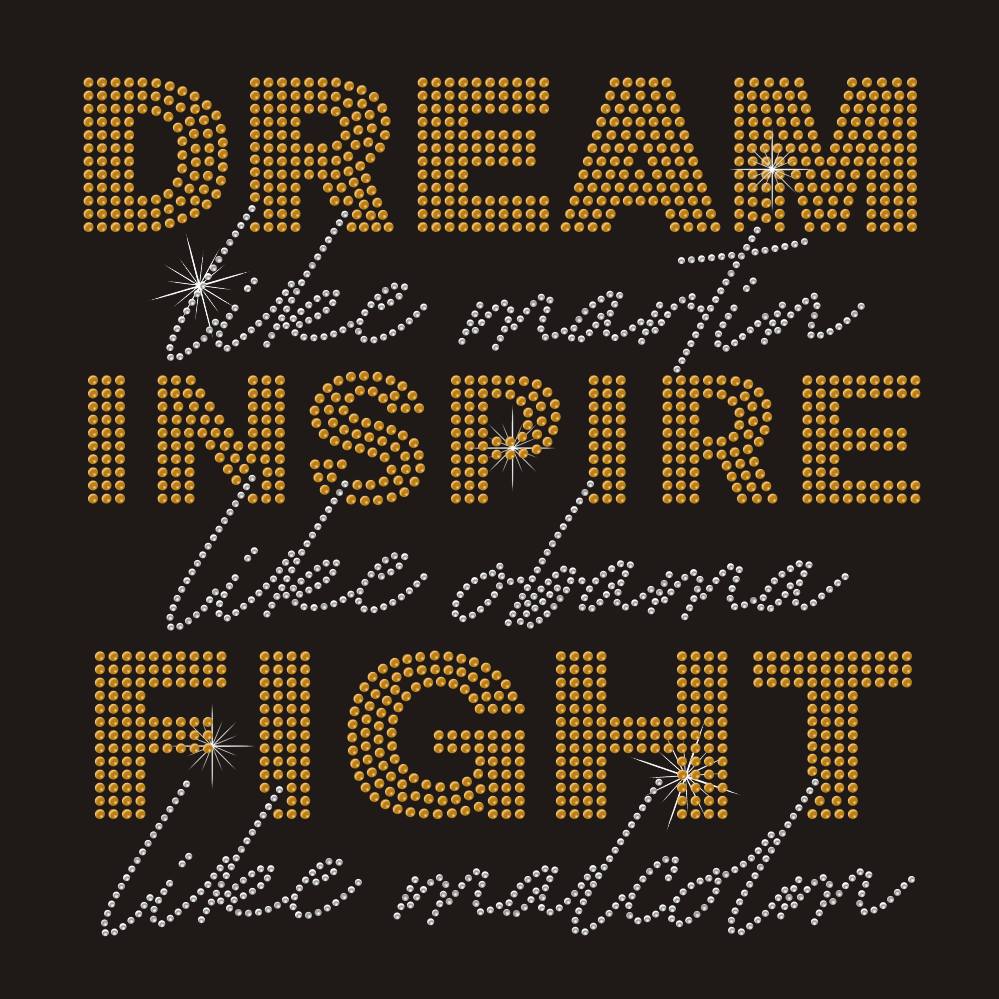 Gold color rhinestone dream inspire flight letter design heat press transfers