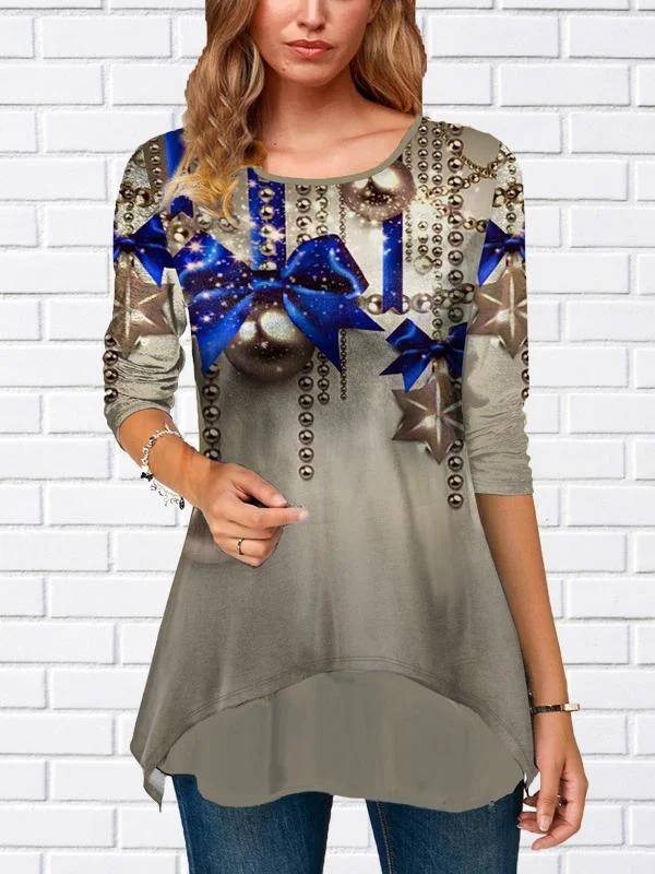 Women Long Sleeve Scoop Neck Printed Top
