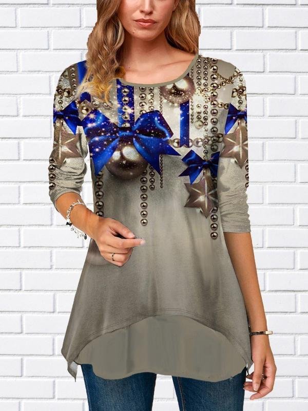 Women Long Sleeve Scoop Neck Printed Top