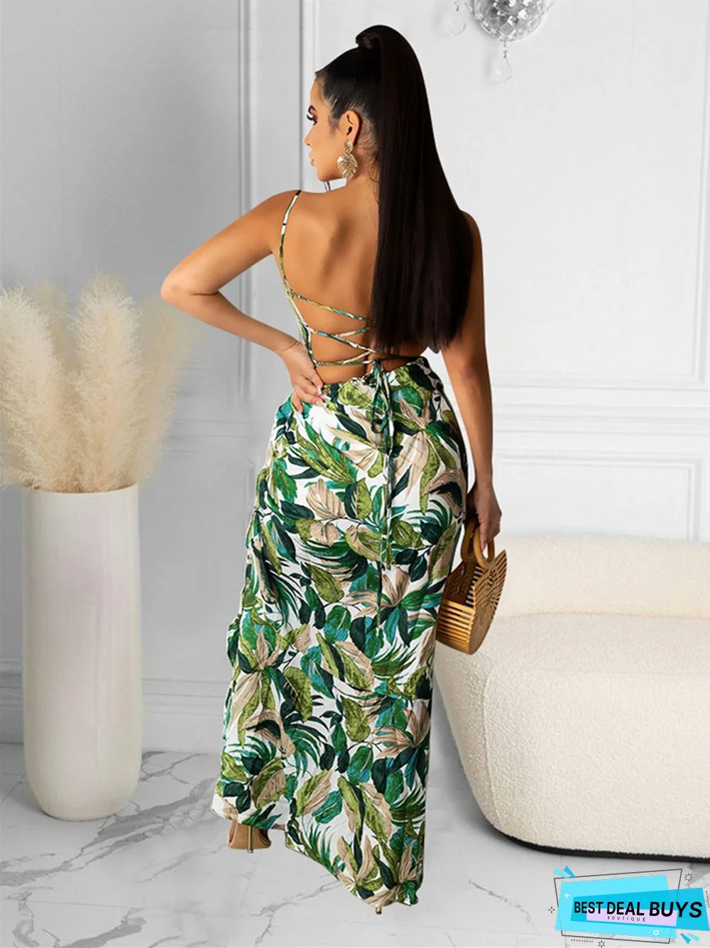 Summer Sexy Suspender Dress Irregular Print Dress