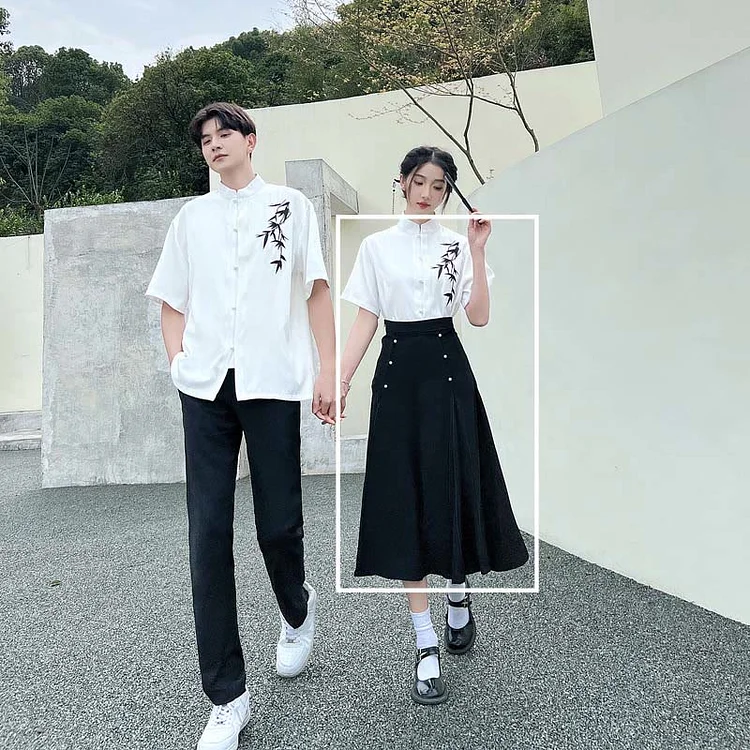 Girlfriend Boyfriend Vintage Leaves Print T-Shirt Skirt Pants - Modakawa modakawa