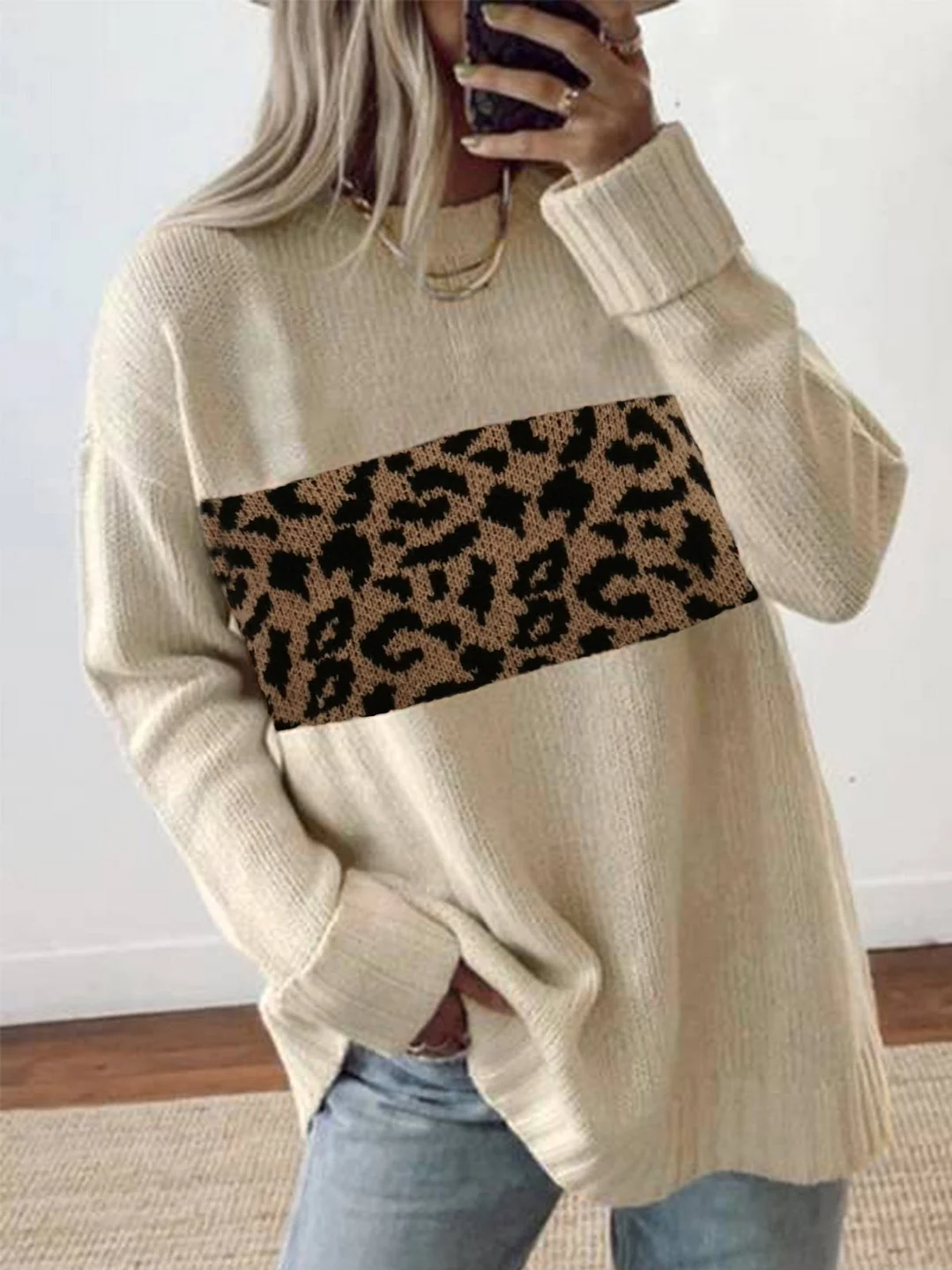 Casual Long Sleeve Crew Neck Tunic Sweater Knit Jumper