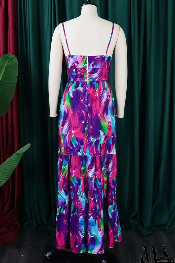 MidiSono - Sexy Print Cut Out Sleeveless Maxi Dress