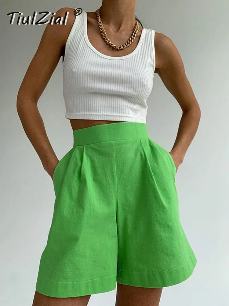 Casual Women Short Set Tracksuit Loungewear Two Piece Women Outfits Oversized Long Shirt And High Waist Shorts Green