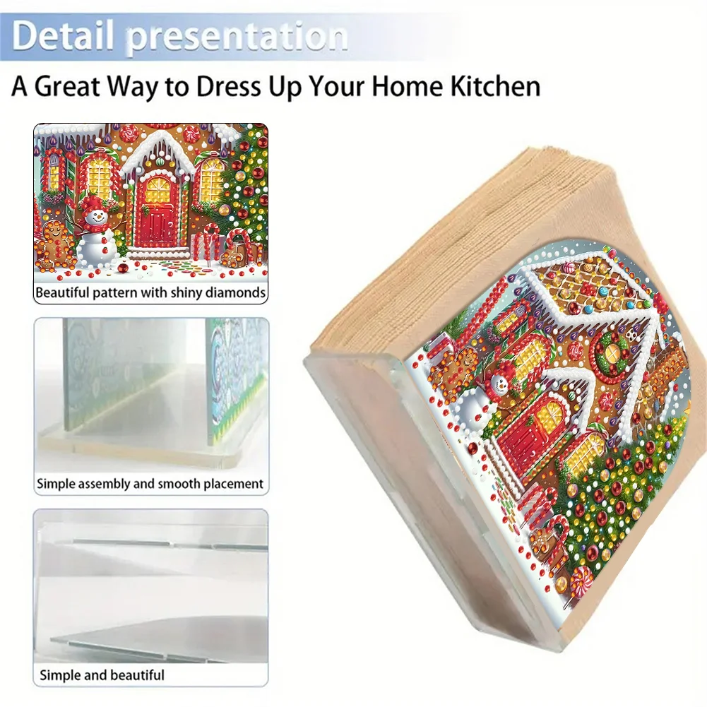 DIY Acrylic Christmas House Diamond Painting Paper Towel Holder for Home Art Crafts