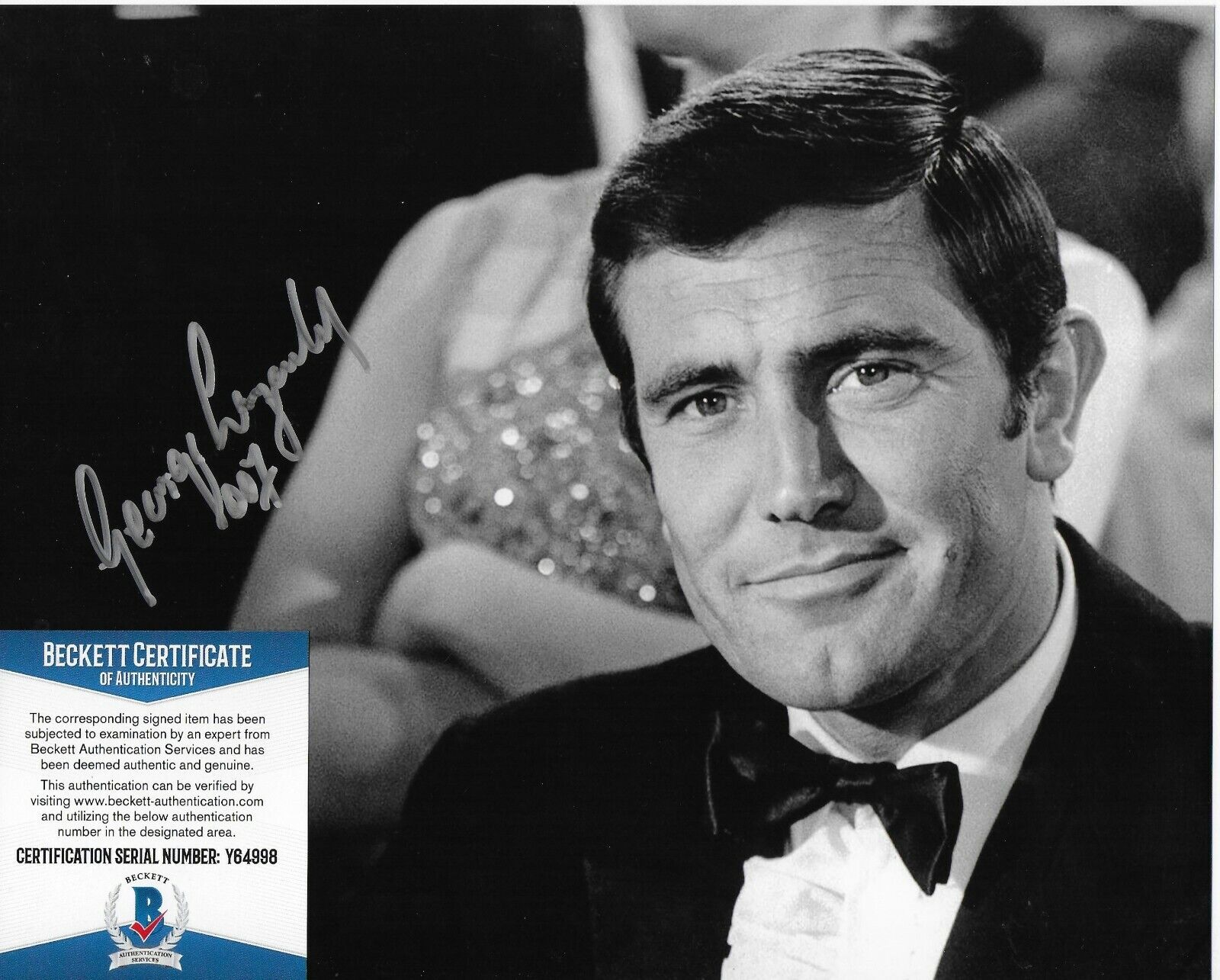 George Lazenby James Bond 007 Original Autographed 8X10 Photo Poster painting w/Beckett COA #4