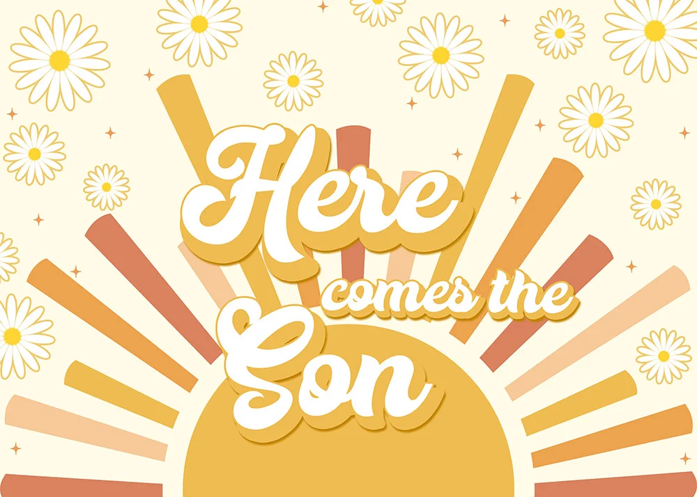 Boho Sunshine Here Comes The Son  Baby Shower Party Backdrop RedBirdParty