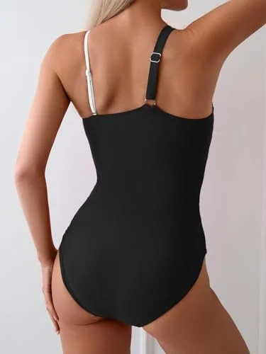 One Shoulder Tummy Control One Piece Swimsuit