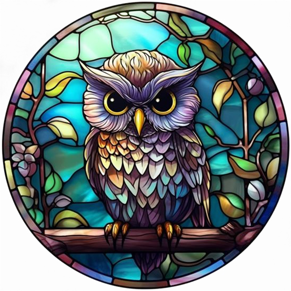 Round Plate Glass Painting Owl 30*30CM(Canvas) Full Round Drill Diamond Painting gbfke