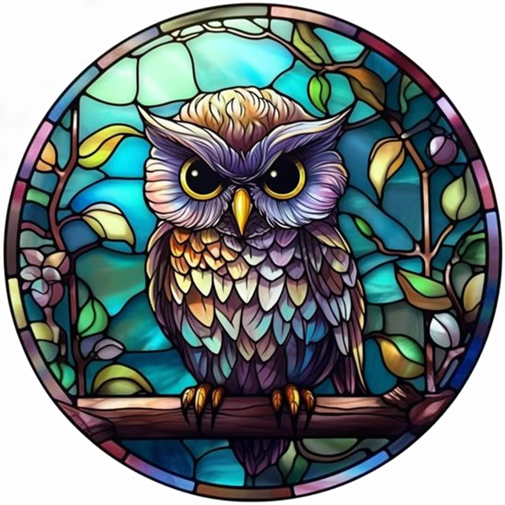Full Round Diamond Painting - Stained Glass Owl(Canvas|30*30cm)