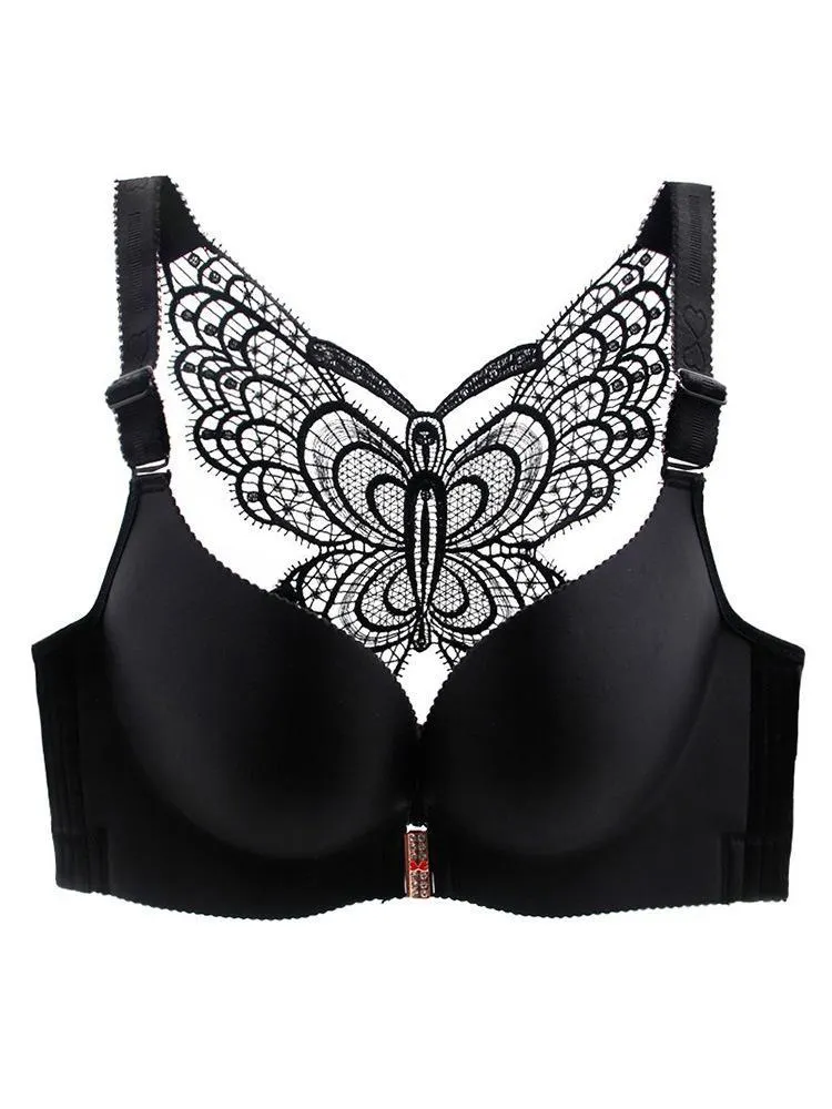  thdmladies Handmade Butterfly Embroidery Front Closure Wireless Bra thedmladies