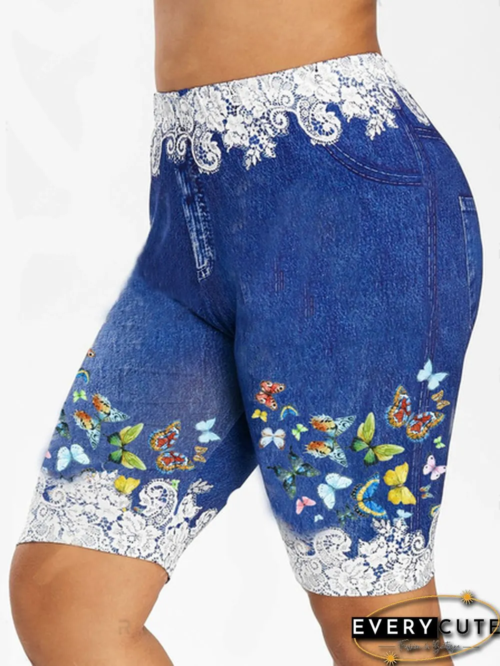 Colors Hot NEW Womens Fashion Plus Size Denim Leggings Summer Butterfly Printed Fitted