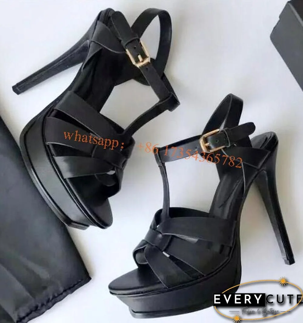 Peep Toe Runway Womens Sandals High Heel Platform Leather Shoes Tribute Sandalias Sexy Ladies Summer Shoes 14cm Thin Heels Pumps