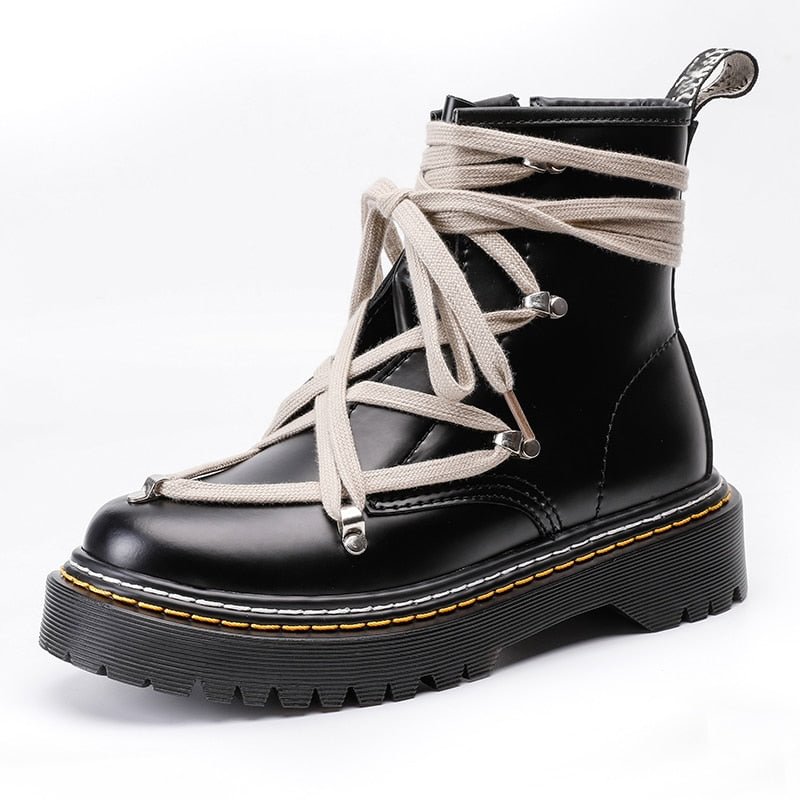 2021 Fashion Women Platform Boots Black Martin Winter Snow Boots Chunky Motorcycle Ankle Booties Female Leather Zipper Booties