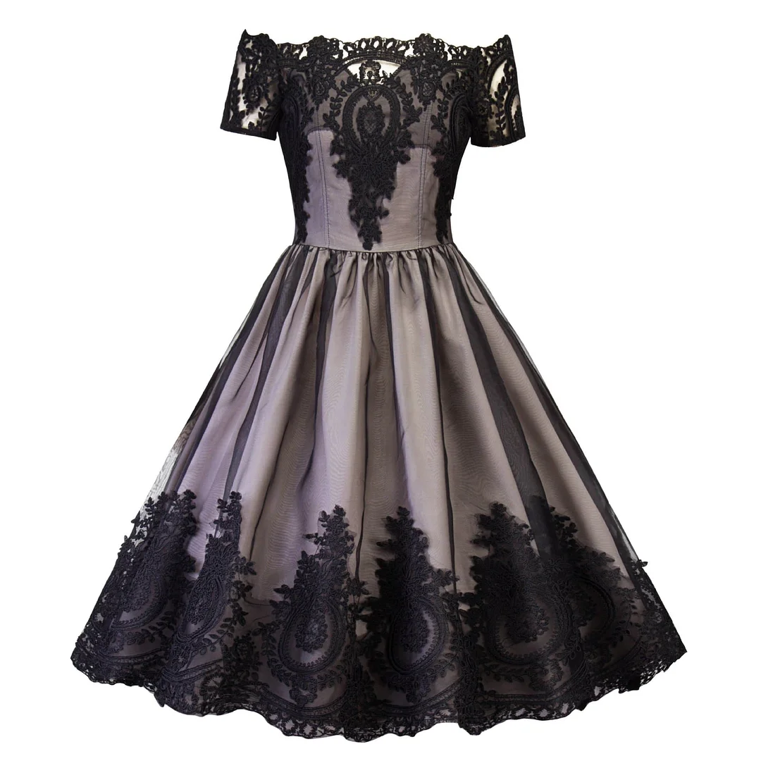 Black Vintage Backless Lace Dress SP13794