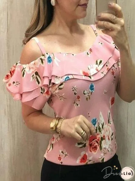 Off Shoulder Strap Print T-shirt for Women