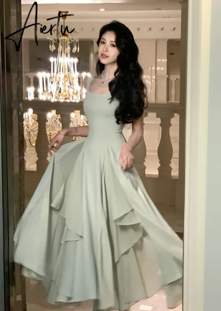 Aiertu French Elegant Ruffles White Midi Dresses Summer New Evening Party Women Clothes Fashion Sundress Birthday Ladies Dresses Aiertu