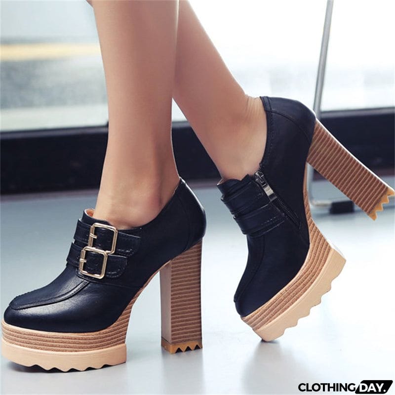 Microfiber High Heel Round Toe Leisure Shoes