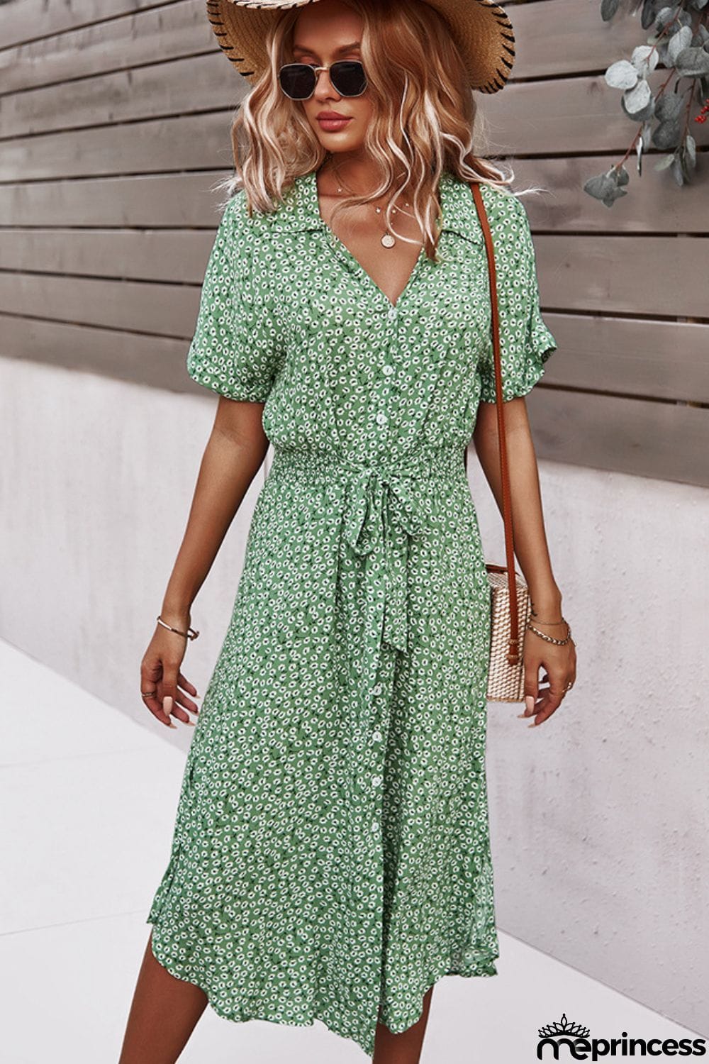 Floral Tie Front Slit Dress