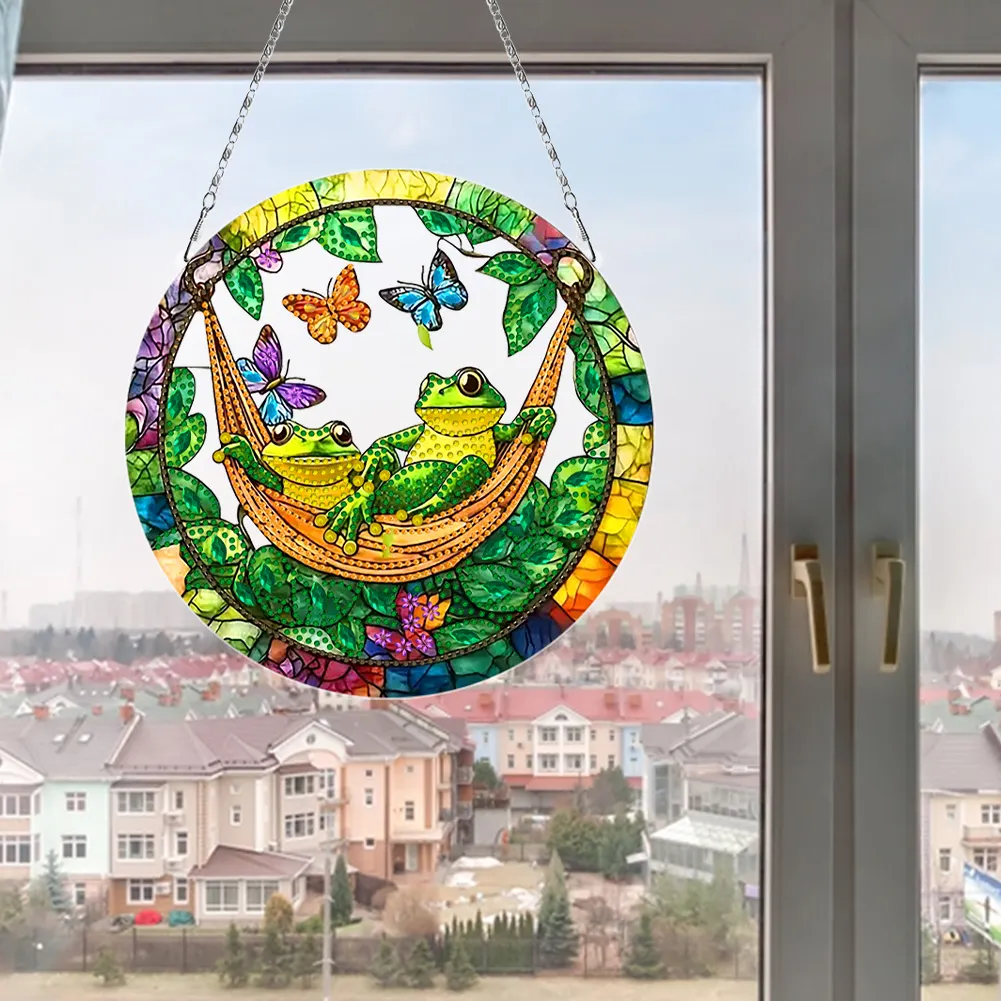 2D Flat DIY Diamond Art Pendant Window Hanging Art for Home Wall Decor (Frog 2)