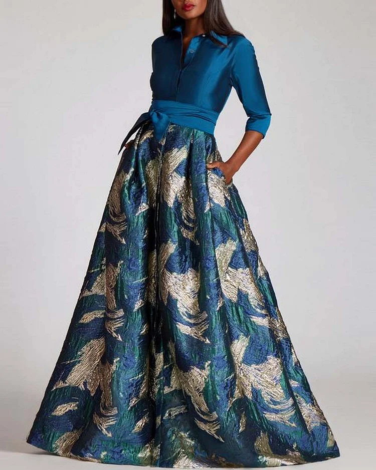 Floral Print Jacquard Gown