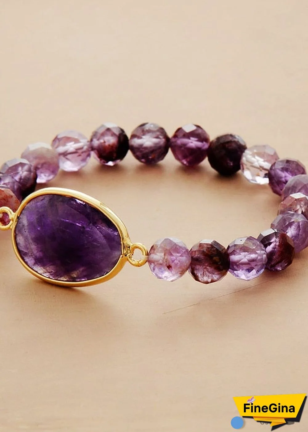 Boho Bracelet, Stretchy Bracelet, Purple Phantom and Amethyst
