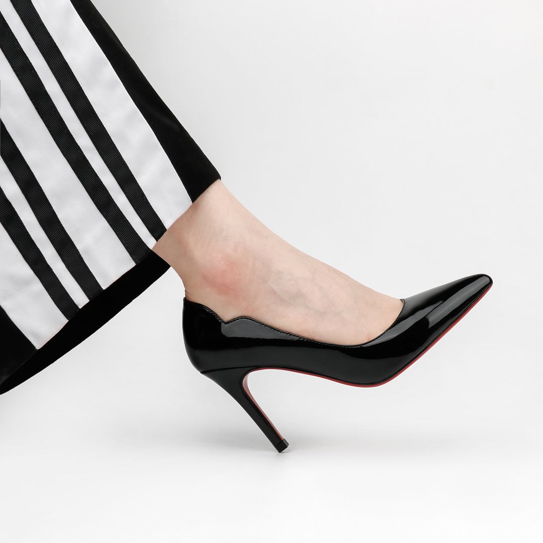 90mm Women's Pointed Toe Kitten Heels Hot Chick Red Bottom Stiletto Pumps for Wedding-MERUMOTE