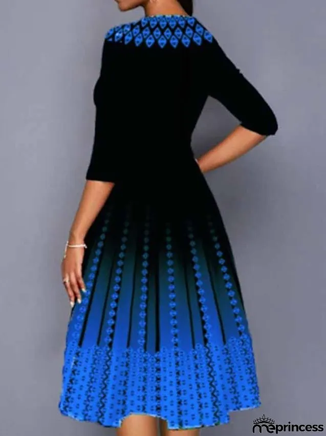 Work Dress Swing Dress Church Dress Midi Dress Red Royal Blue Blue 3/4 Length Sleeve Print Print Summer Spring Crew Neck Elegant S M L XL XXL 3XL 4XL 5XL for Women