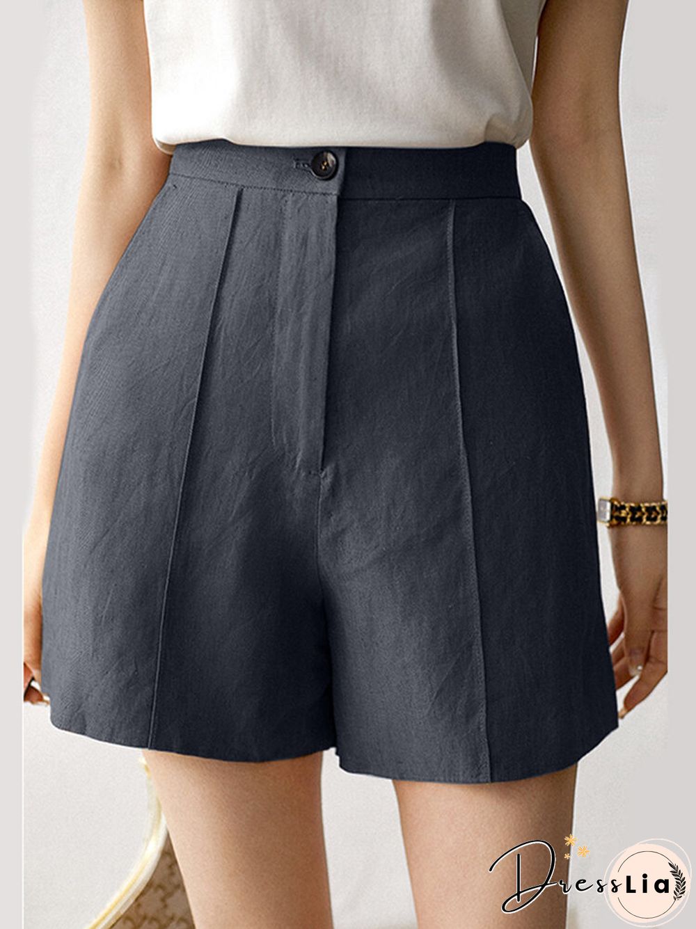 Solid Pocket Button Zip Front Wide Leg Shorts