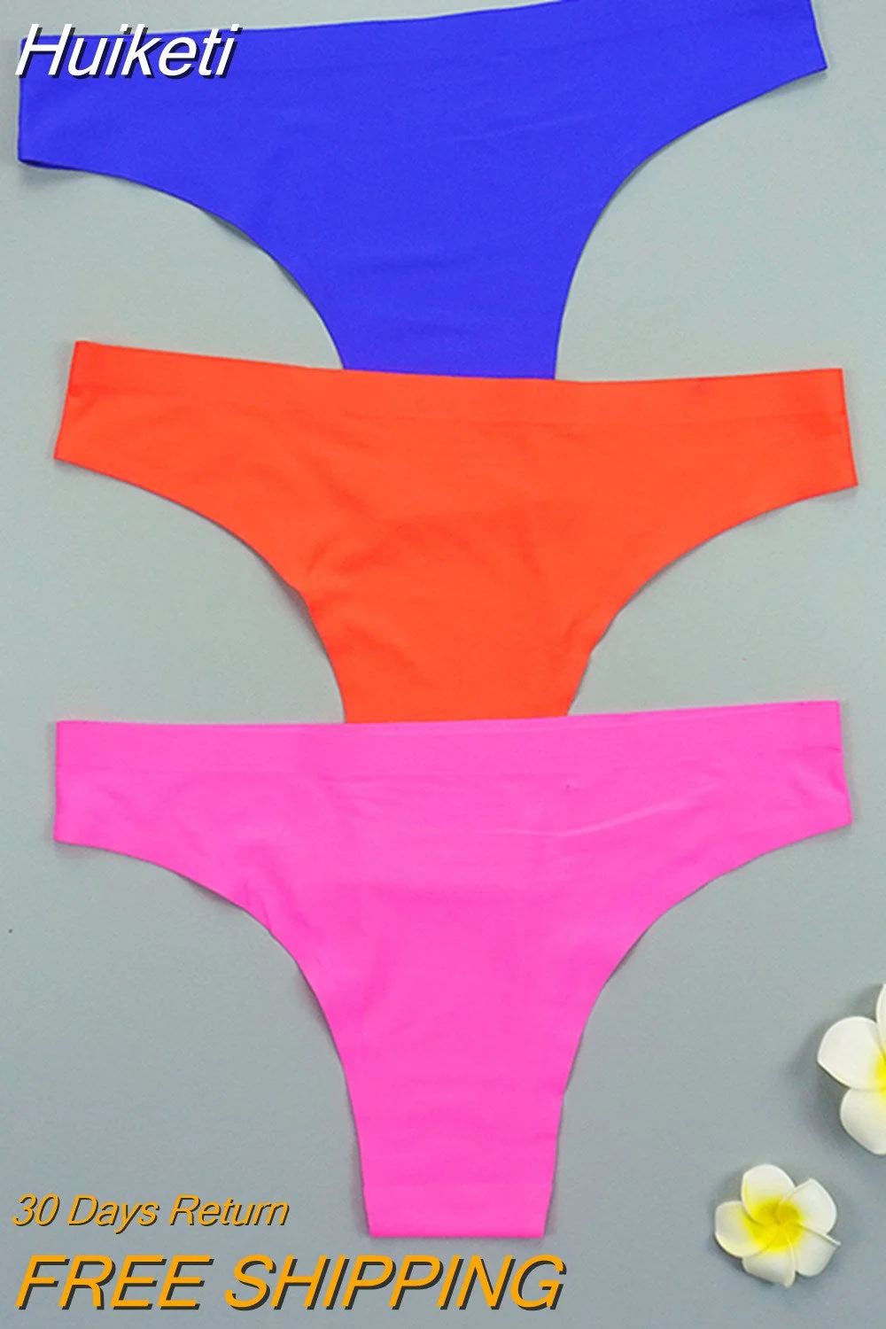 Huiketi Panties 3Pcs/Lots Women Panty Thongs Ice Silk Intimate String Tanga Lady Sports Underpants S-XL Six Color Underwear