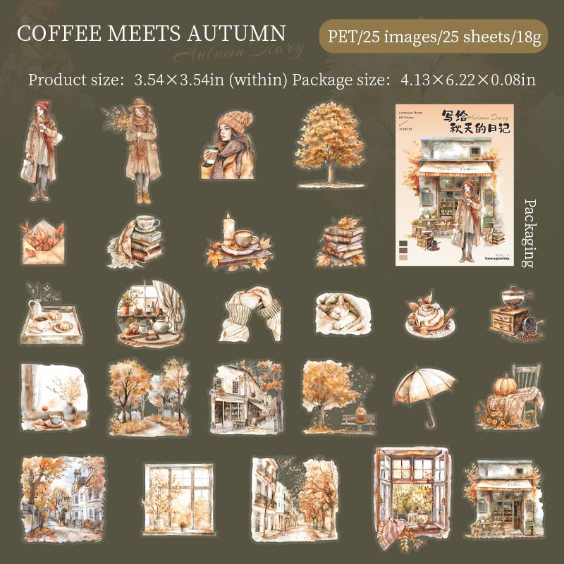 Journalsay A Diary Written for Autumn Series Vintage Travel Character Landscaping PET Sticker