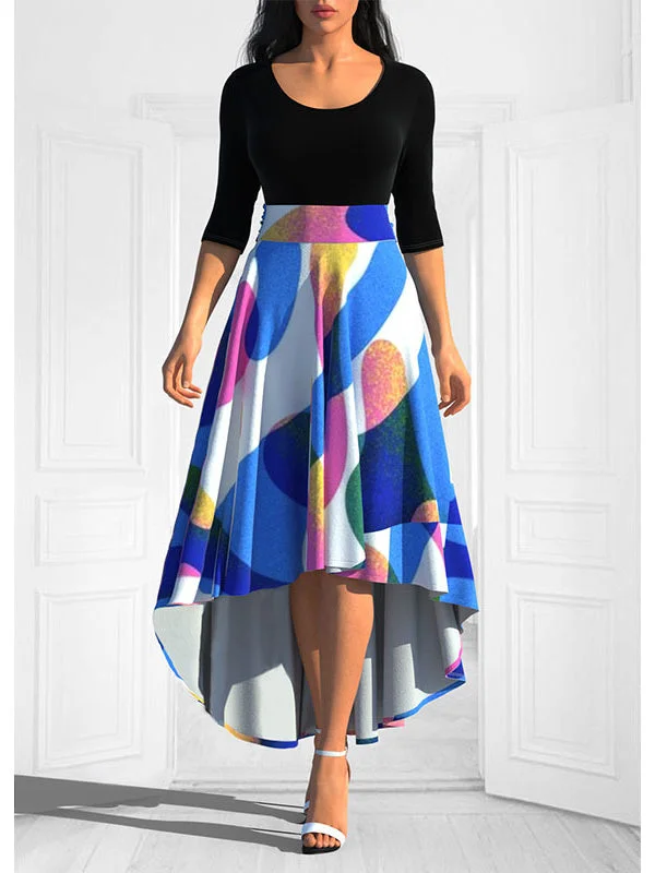 Women's Half Sleeve Scoop Neck Graphic Maxi Dress